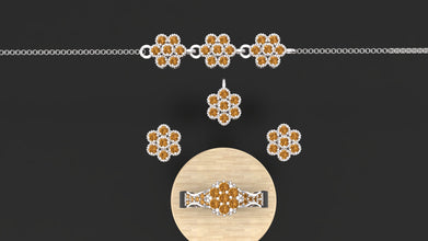 Sterling Silver Floral Jewelry Set Customizable – Necklace, Earrings, Ring & Bracelet for Women