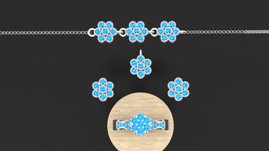 Sterling Silver Floral Jewelry Set Customizable – Necklace, Earrings, Ring & Bracelet for Women