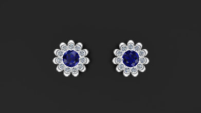 Customized Sterling Silver Flower Stud Earrings with Gemstone Options