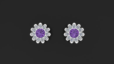 Customized Sterling Silver Flower Stud Earrings with Gemstone Options