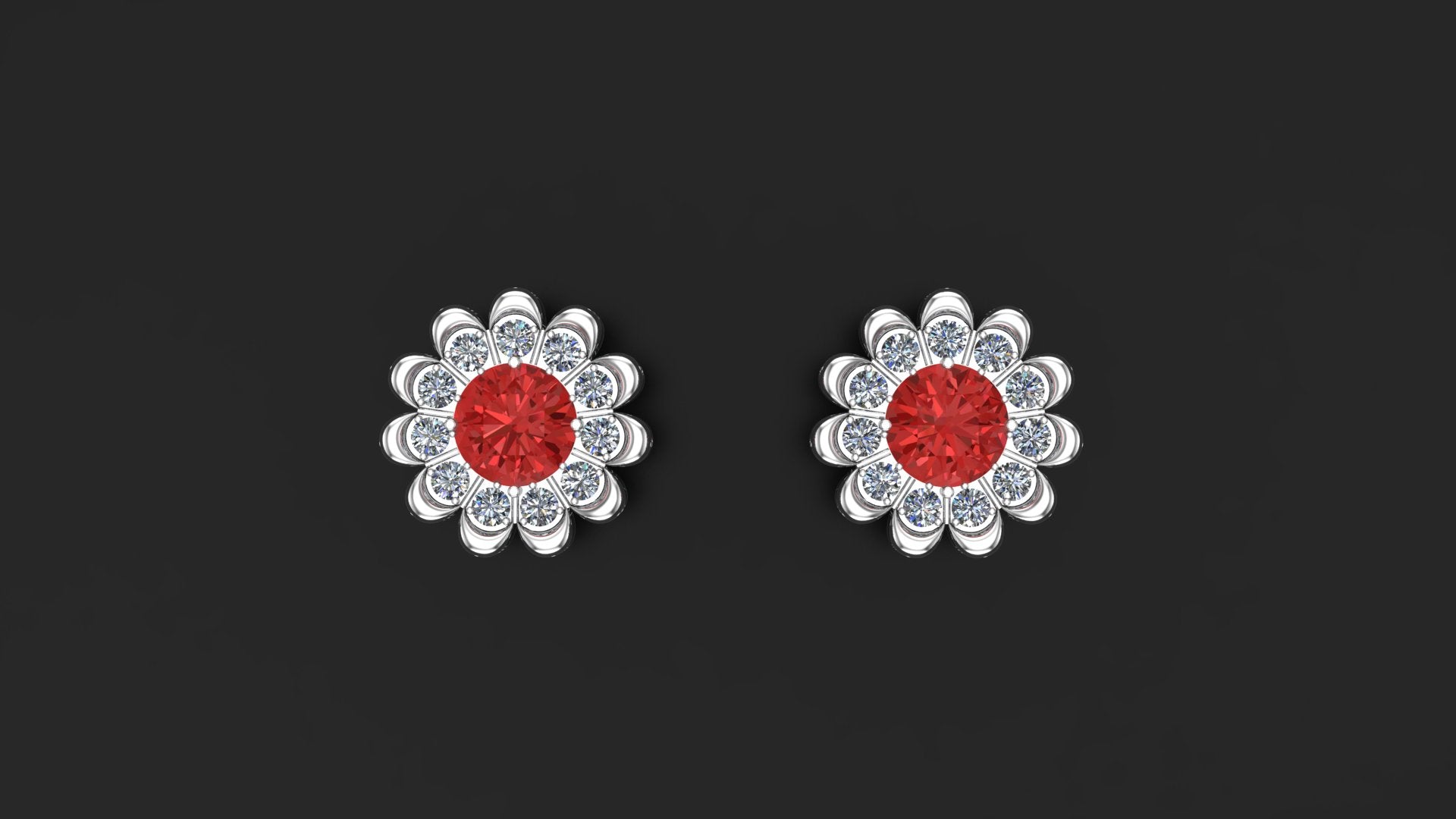 Customized Sterling Silver Flower Stud Earrings with Gemstone Options