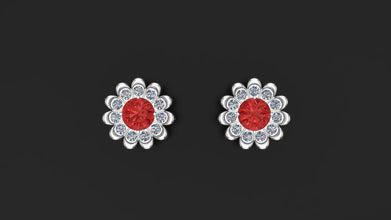 Customized Sterling Silver Flower Stud Earrings with Gemstone Options