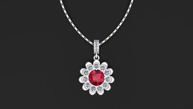 Custom Silver Flower Locket Pendant with Gemstone |Custom Stone Necklace