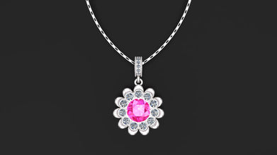 Custom Silver Flower Locket Pendant with Gemstone |Custom Stone Necklace