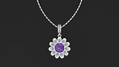 Custom Silver Flower Locket Pendant with Gemstone |Custom Stone Necklace