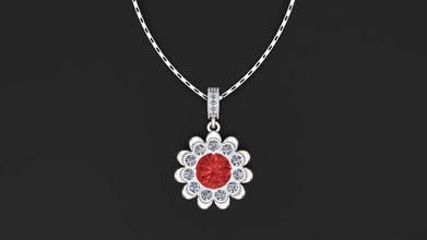 Custom Silver Flower Locket Pendant with Gemstone |Custom Stone Necklace