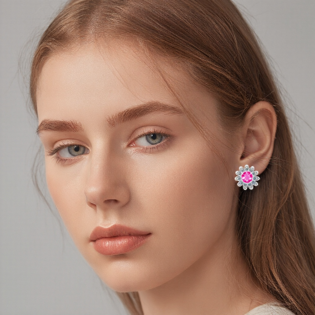 Customized Sterling Silver Flower Stud Earrings with Gemstone Options